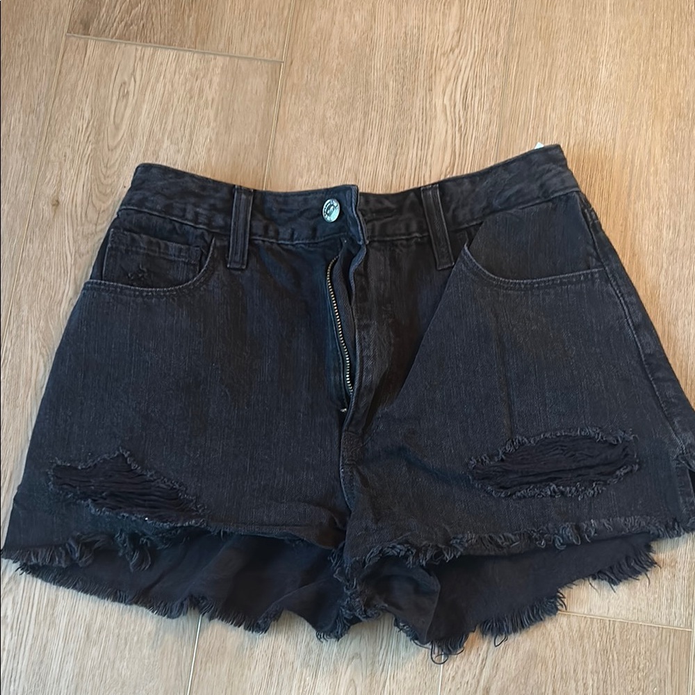 Black Distressed High-Waist Women's Denim Shorts